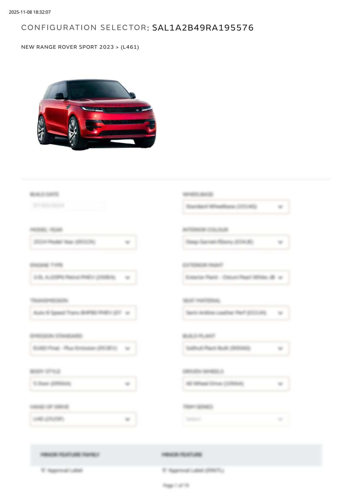 Build Sheet VIN SAL1A2B49RA195576
