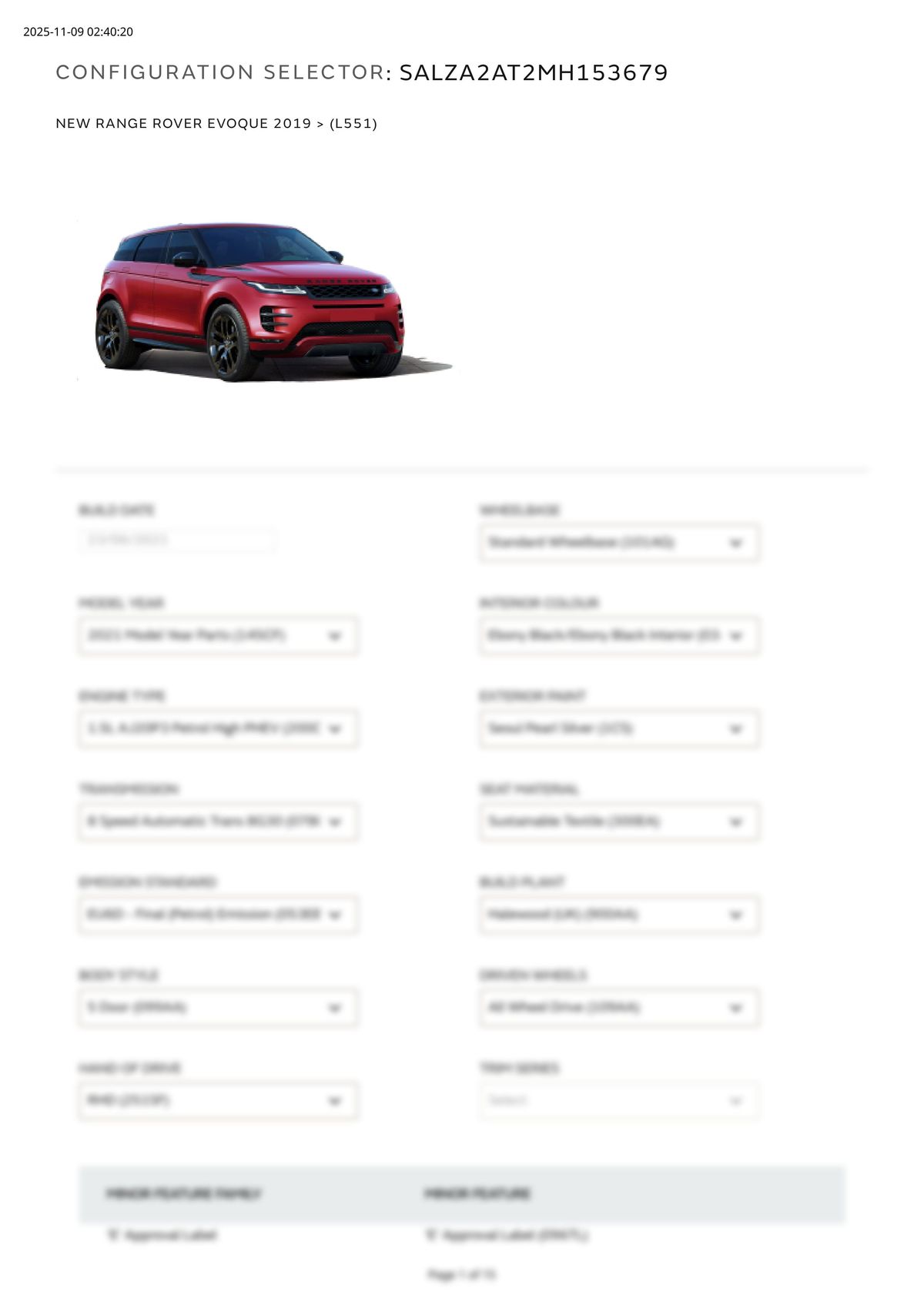 Build Sheet VIN SALZA2AT2MH153679
