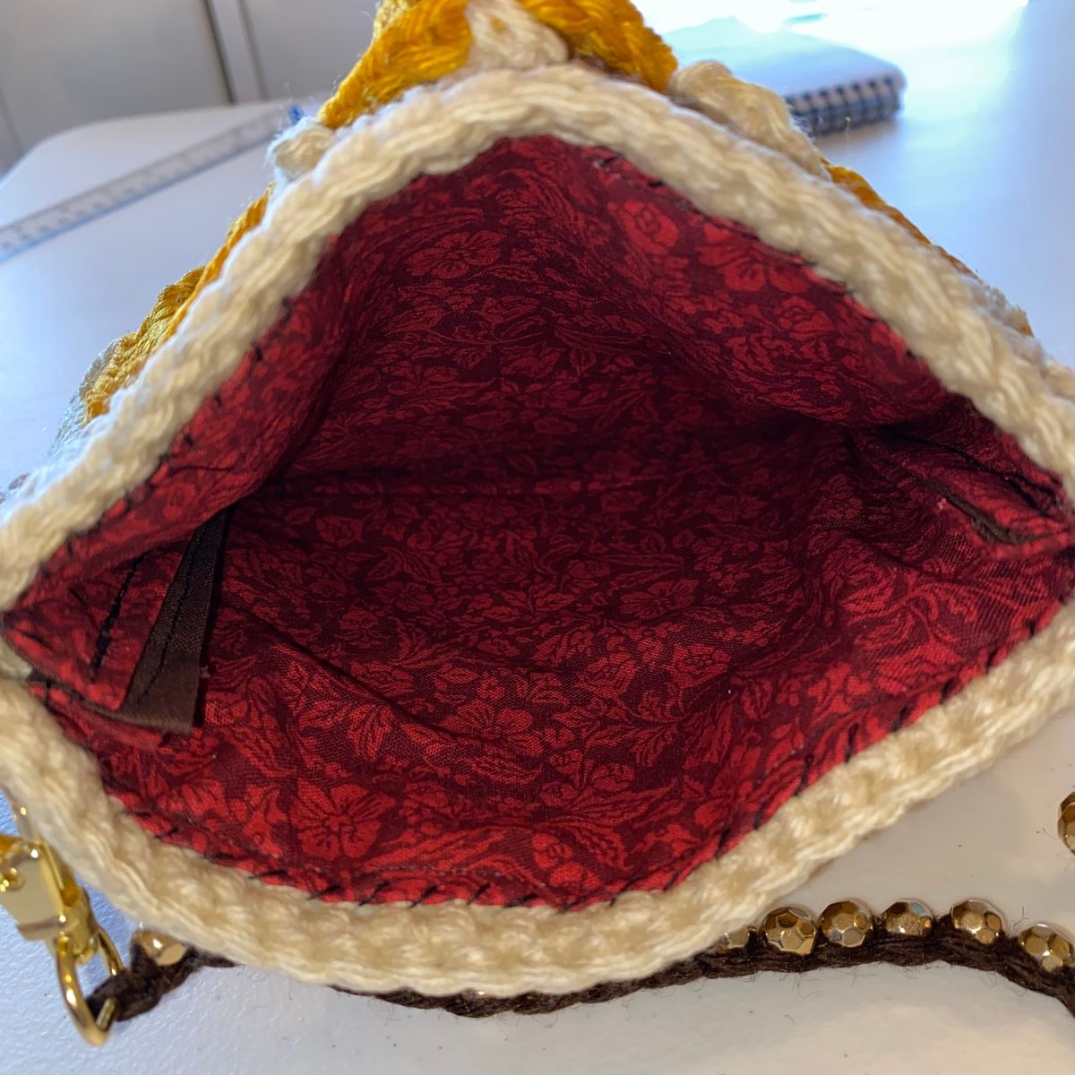 Handmade Bag - Yellow and Cream Willow Square with Detachable Beaded Strap