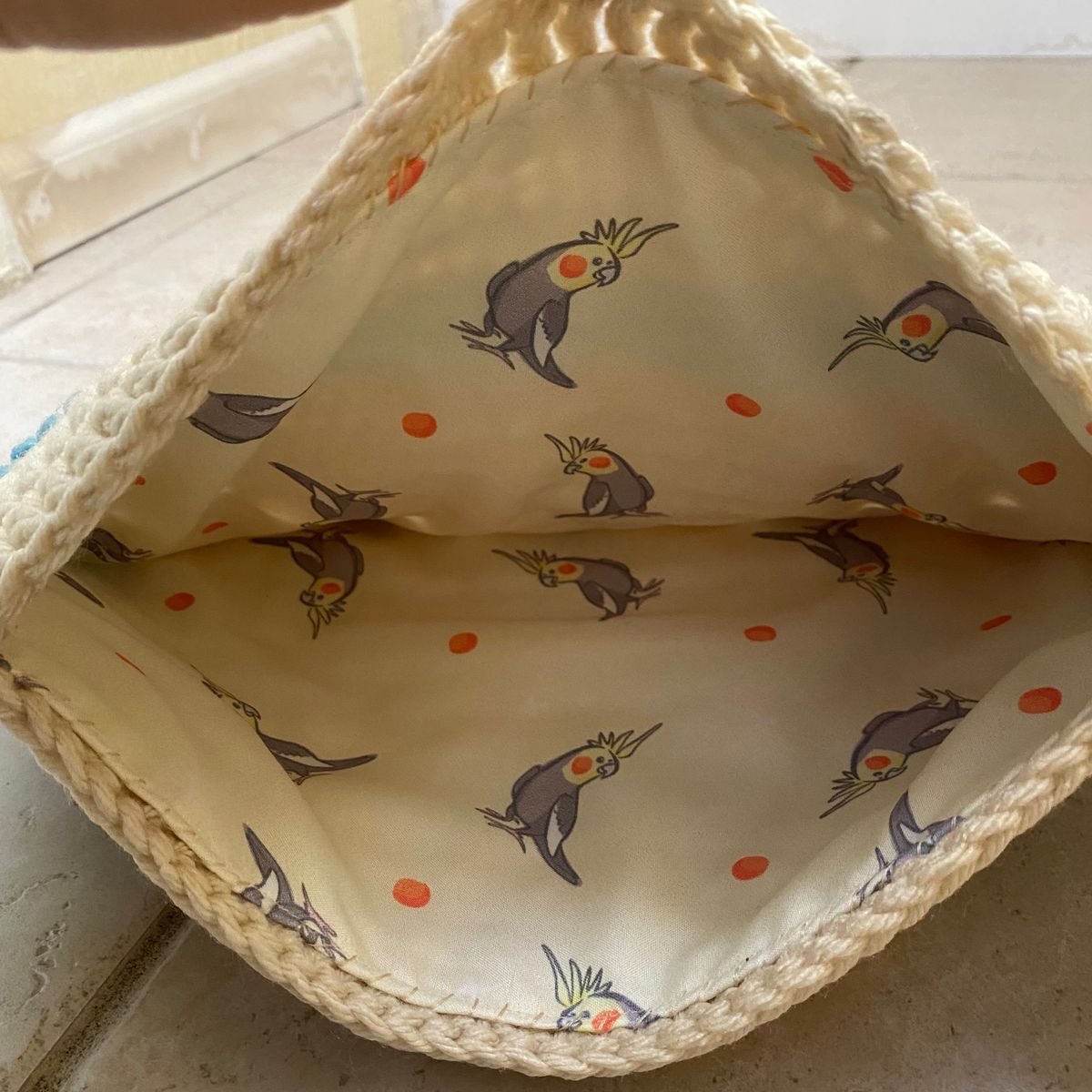 Handmade Bag - Blue Yellow and Cream Solid Rectangle with Attached Strap