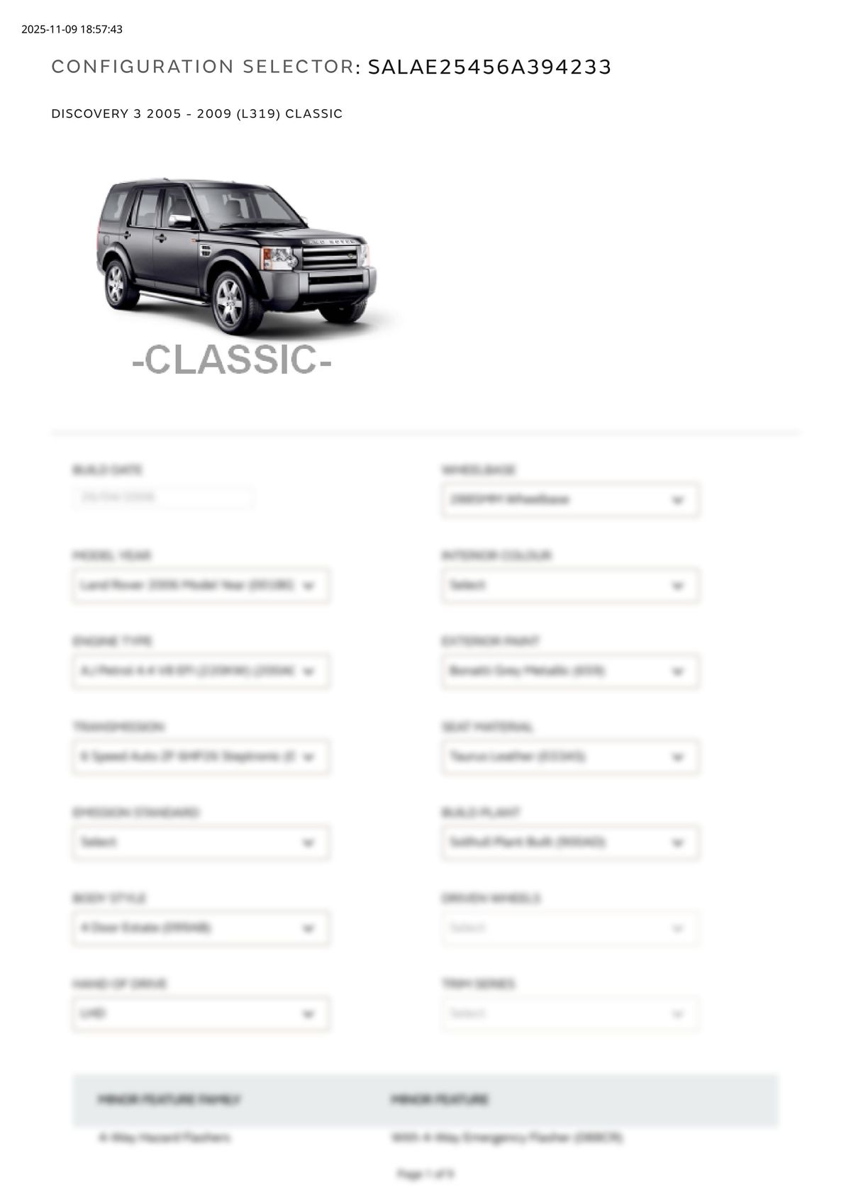 Build Sheet VIN SALAE25456A394233