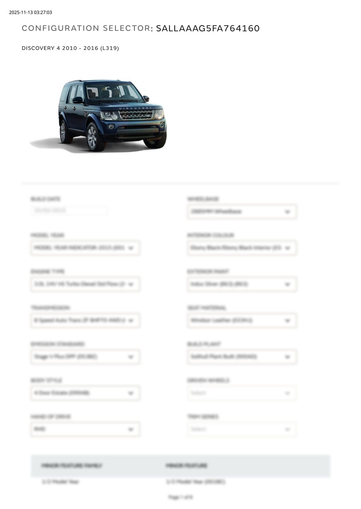 Build Sheet VIN SALLAAAG5FA764160