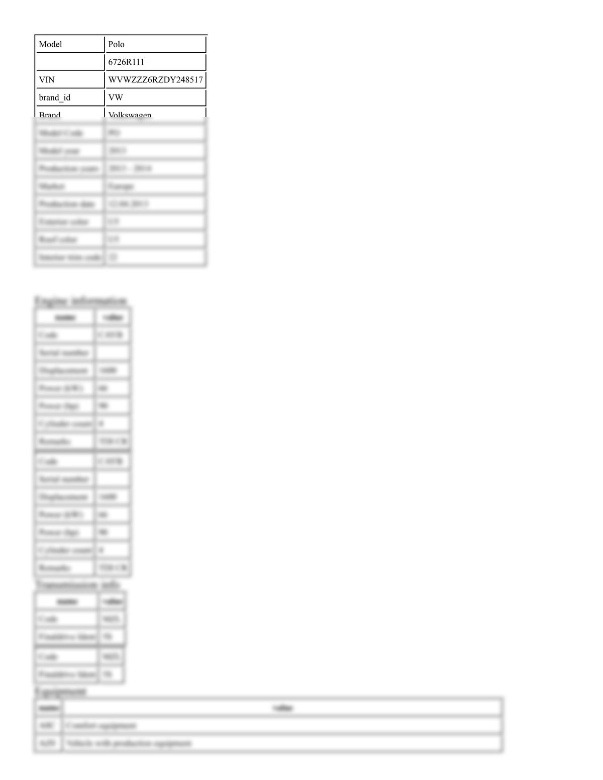 Build Sheet VIN WVWZZZ6RZDY248517
