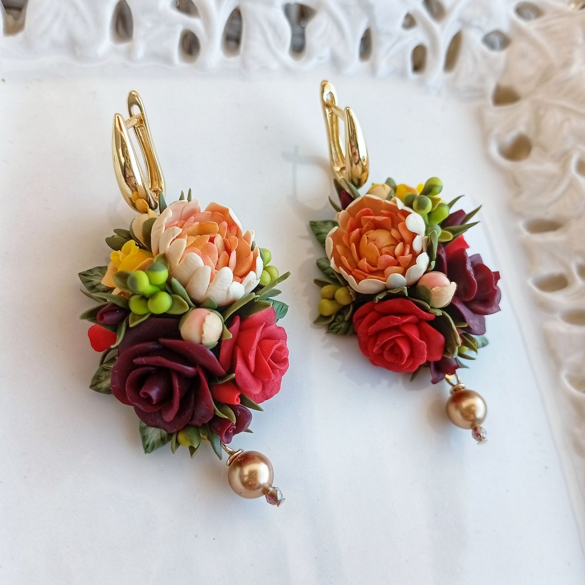 Floral Earrings – Hand-Sculpted Garden Bouquet