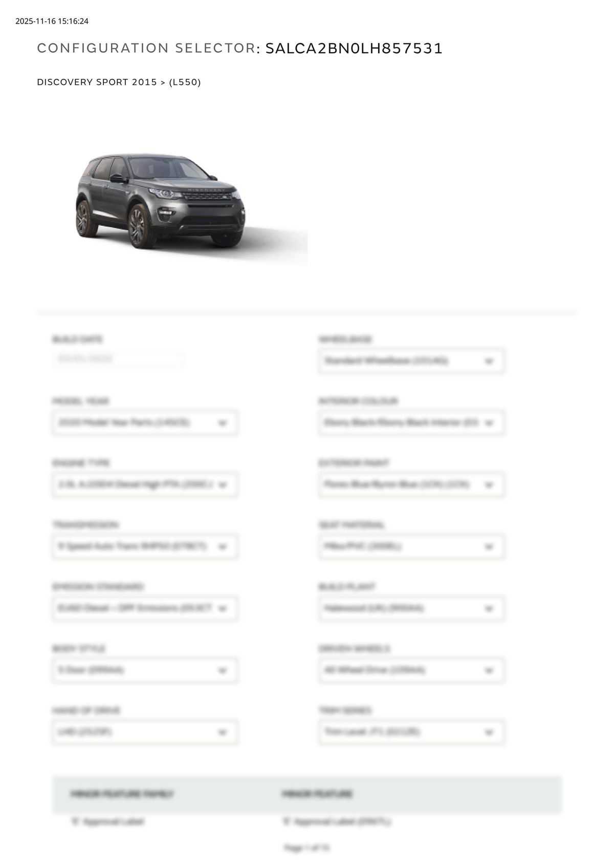 Build Sheet VIN SALCA2BN0LH857531