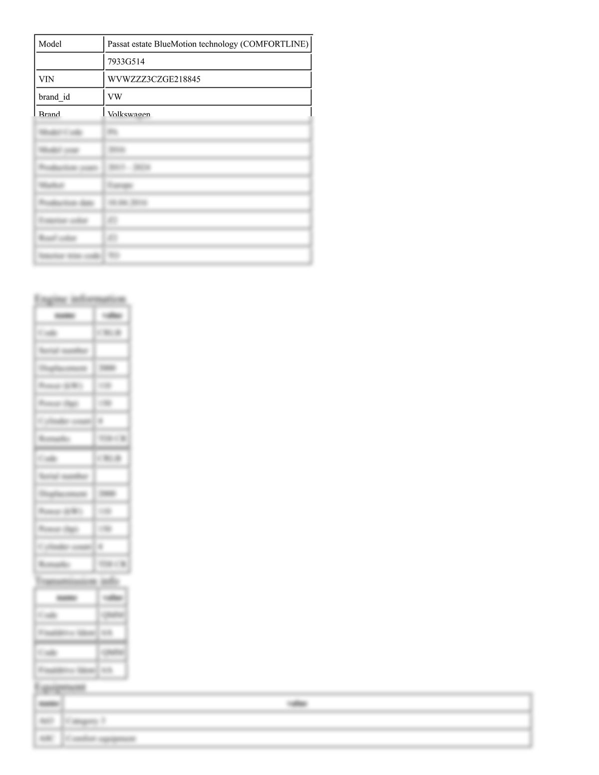 Build Sheet VIN WVWZZZ3CZGE218845