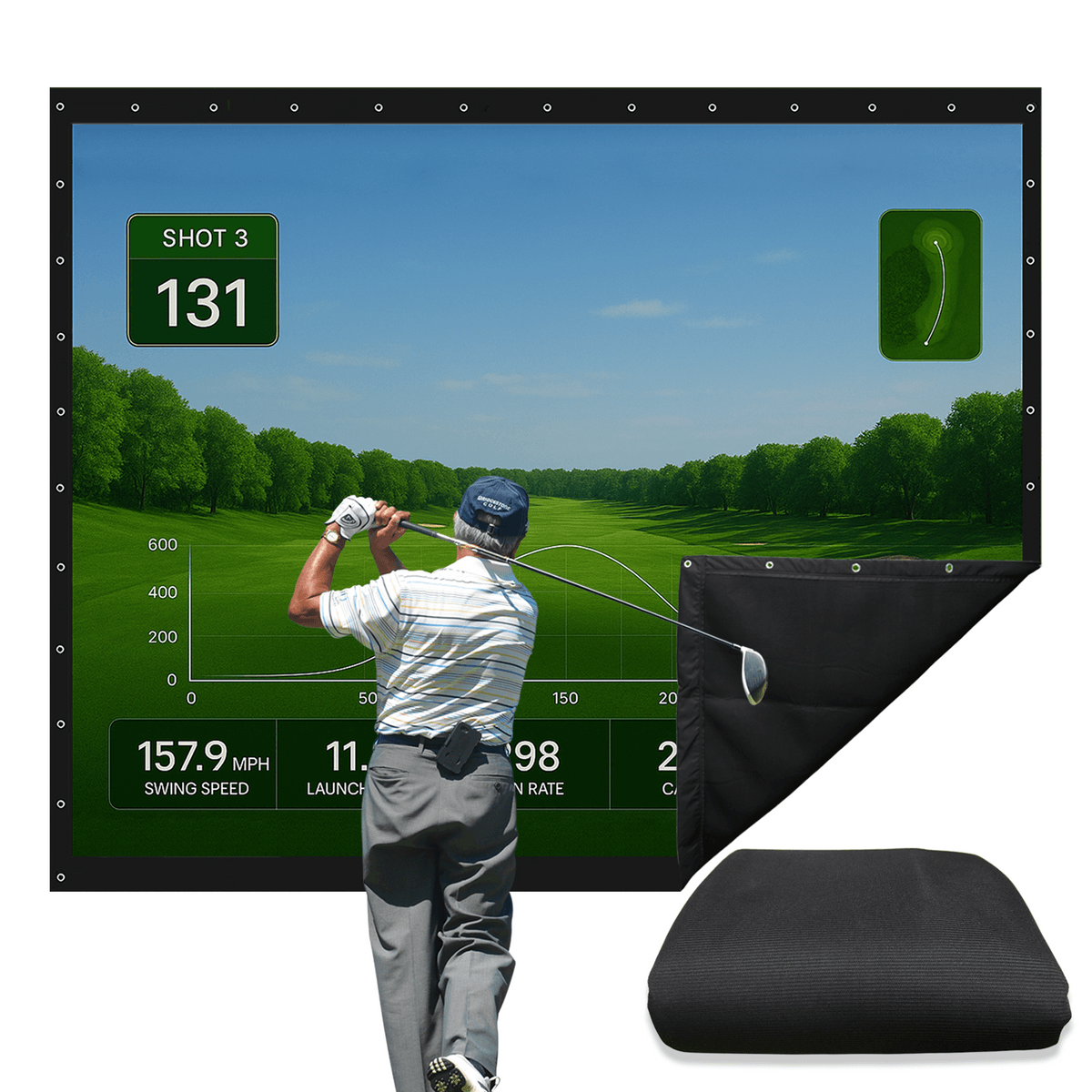 Golf Impact Screen Double Layer 9'10'' x 11'6'' – Low Noise on Impact, Durable Grommets, Reinforced Black Border – High-Strength Polyester, Indoor/Outdoor Golf Simulator Screen