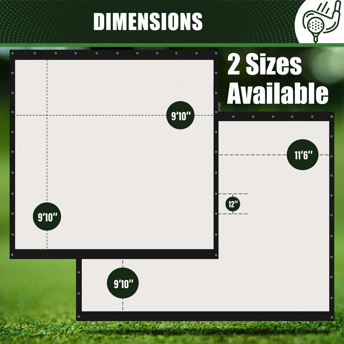 Golf Impact Screen Double Layer 9'10'' x 11'6'' – Low Noise on Impact, Durable Grommets, Reinforced Black Border – High-Strength Polyester, Indoor/Outdoor Golf Simulator Screen