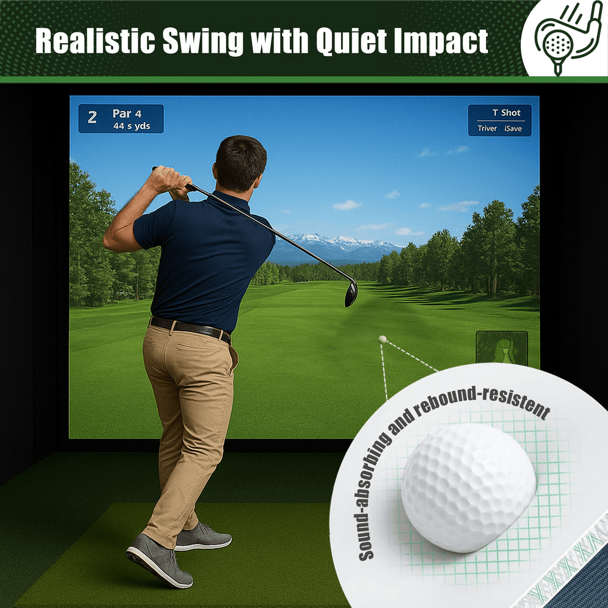 Golf Impact Screen Double Layer 9'10'' x 11'6'' – Low Noise on Impact, Durable Grommets, Reinforced Black Border – High-Strength Polyester, Indoor/Outdoor Golf Simulator Screen