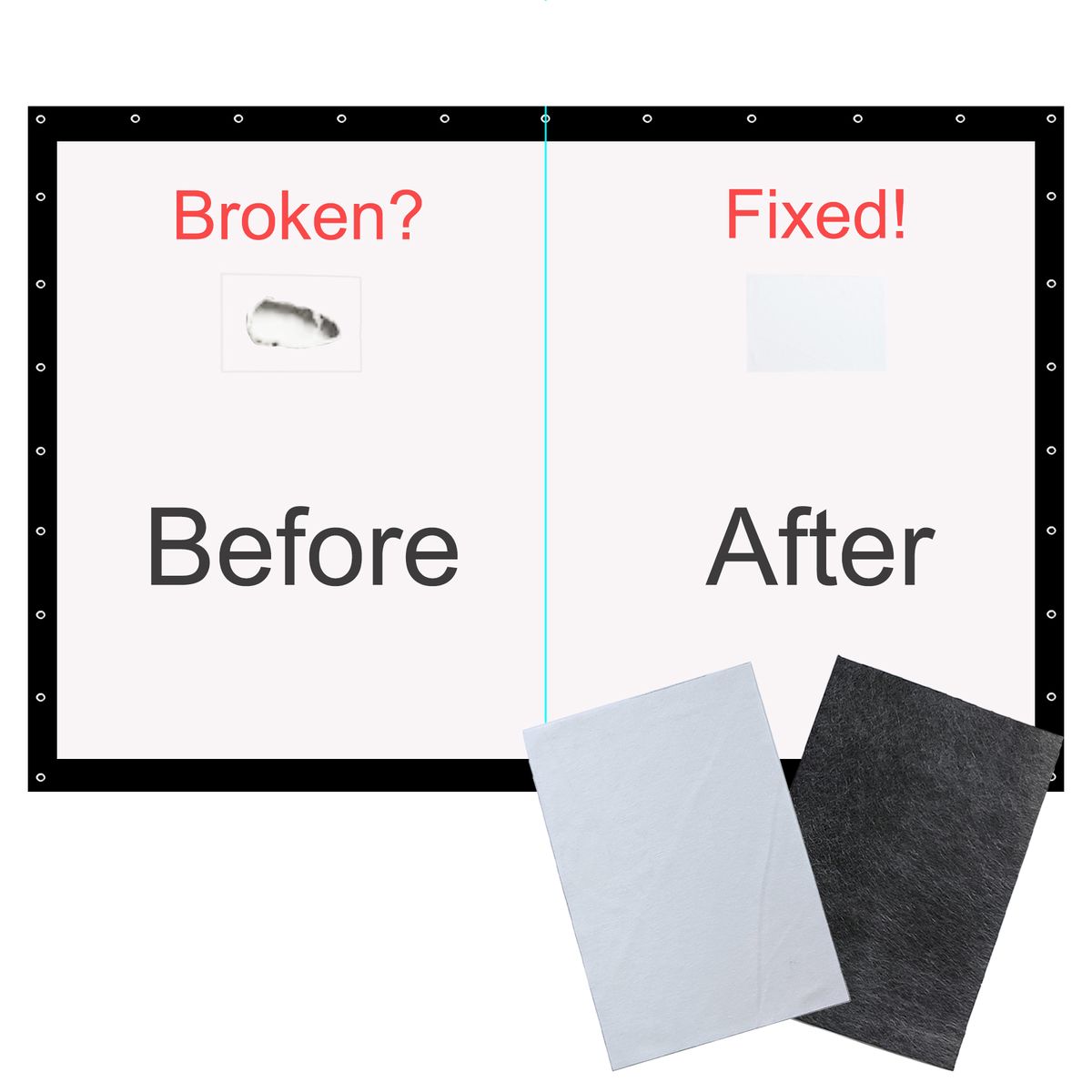 [Pack of 2] Golf Simulator Screen Patch Kit Golf Impact Screen Patch Kit Golf Enclosure Replacement Cloth Fabric Sticker [16.5 x 11.7] in Black & White Iron On