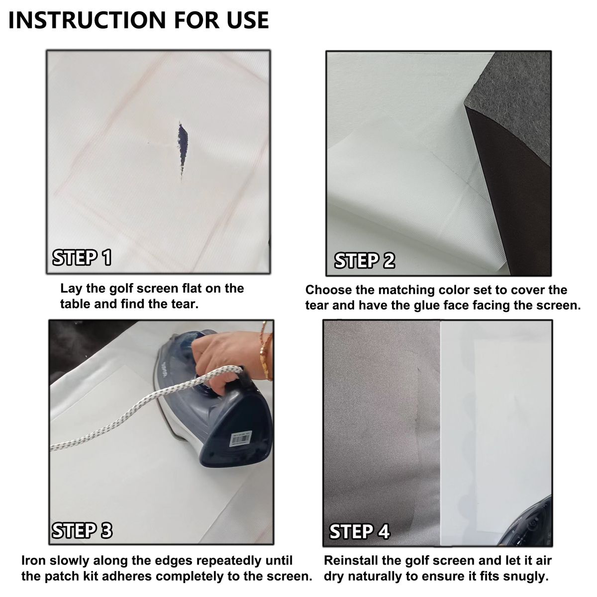 [Pack of 2] Golf Simulator Screen Patch Kit Golf Impact Screen Patch Kit Golf Enclosure Replacement Cloth Fabric Sticker [16.5 x 11.7] in Black & White Iron On
