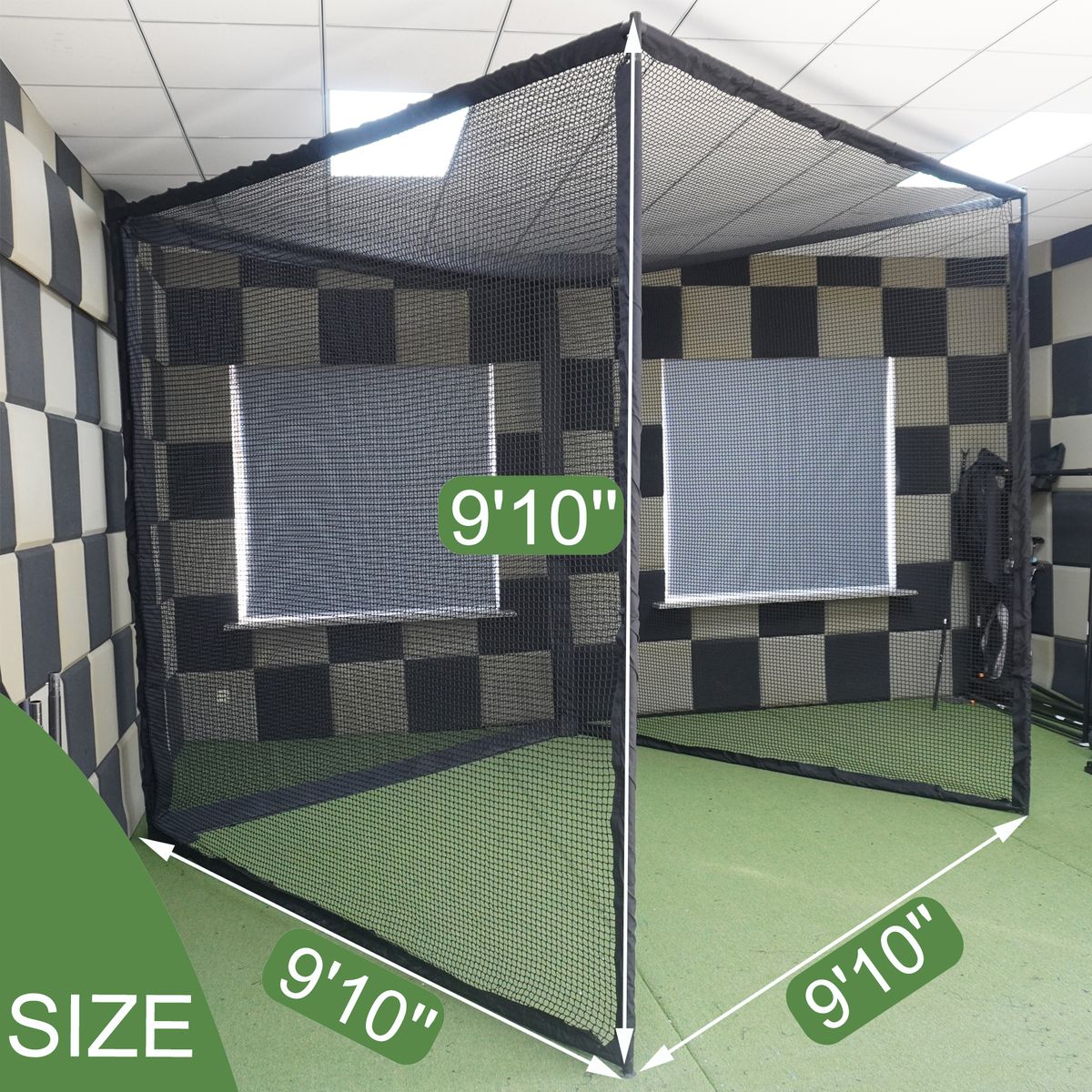 Golf Cage – 9’10” x 9’10” x 9’10” Golf Practice Enclosure with Frame, Protective Netting & Foam Padding – Mesh Options – Easy Setup for Indoor/Outdoor Use