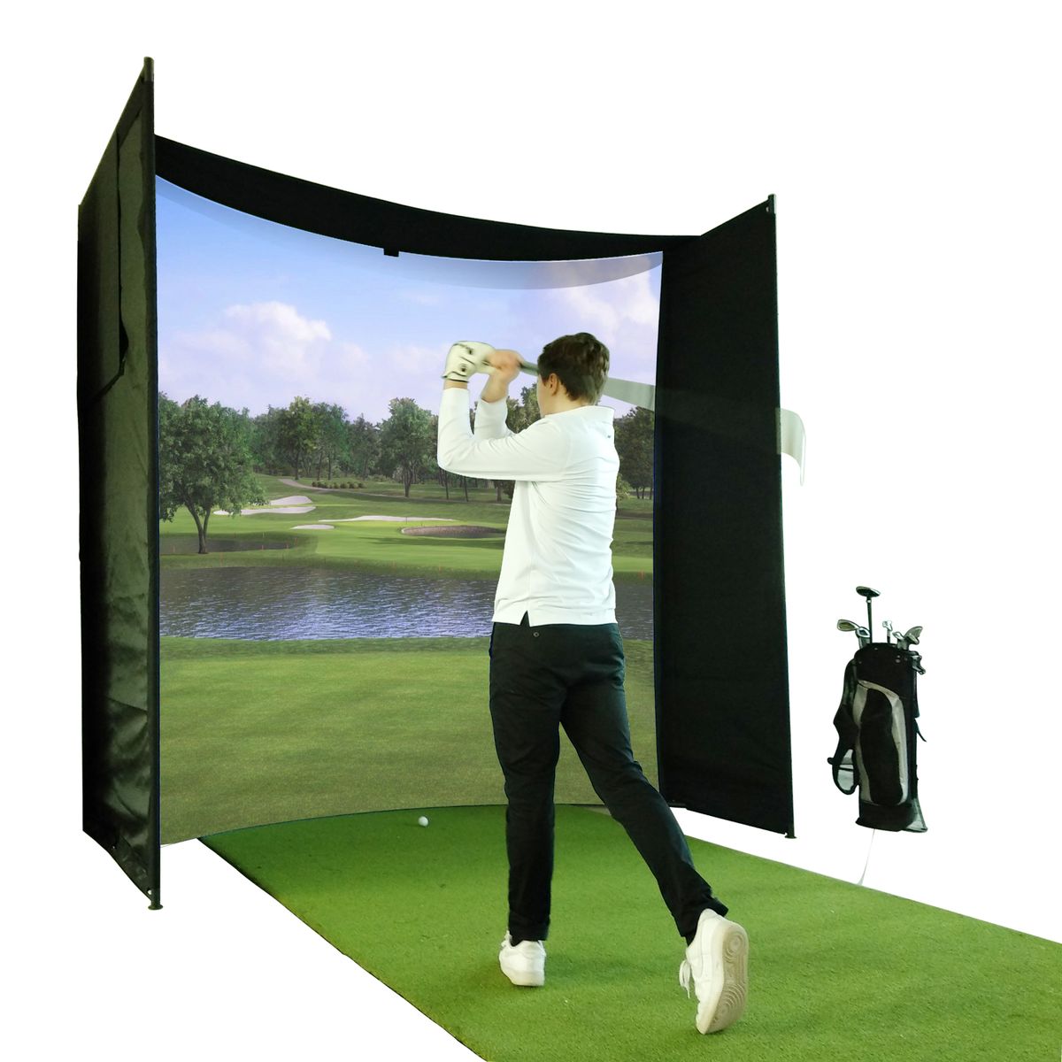 Golf Impact Screen Frame Enclosure Kit Set [9.8' H x 9.8'W x 4.9'D] DIY Parabolic Screen Durable Fabric with Hook & Loop - Reinforced Black Border