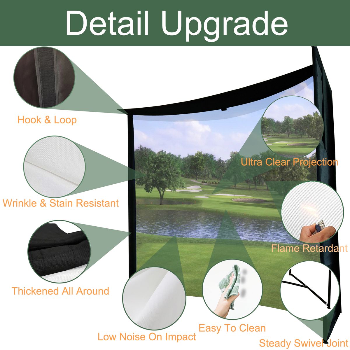 Golf Impact Screen Frame Enclosure Kit Set [9.8' H x 9.8'W x 4.9'D] DIY Parabolic Screen Durable Fabric with Hook & Loop - Reinforced Black Border