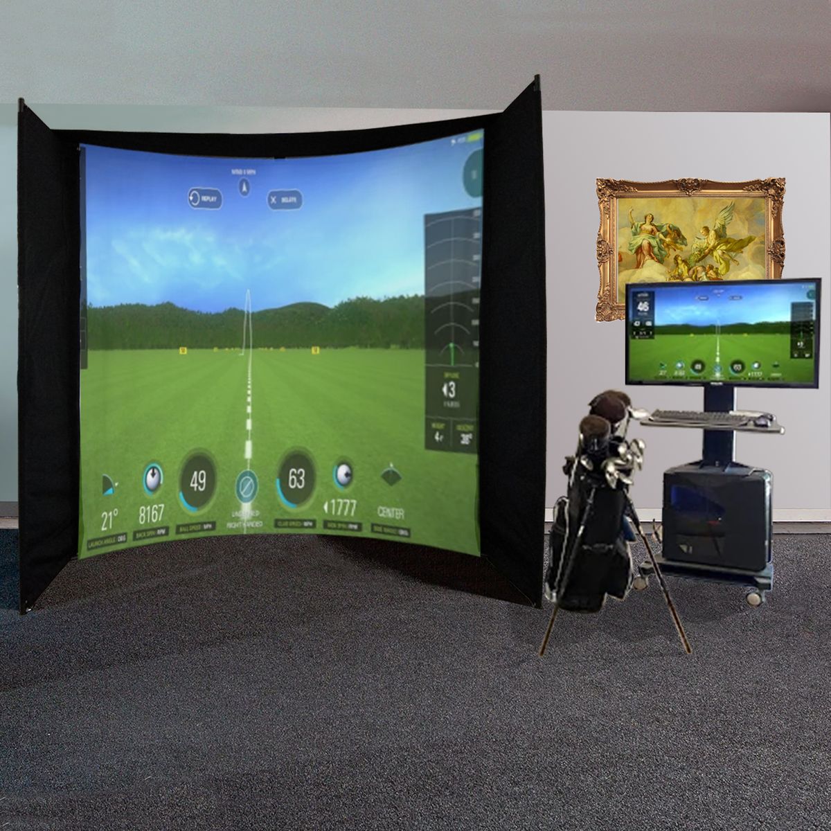 Golf Impact Screen Frame Enclosure Kit Set [9.8' H x 9.8'W x 4.9'D] DIY Parabolic Screen Durable Fabric with Hook & Loop - Reinforced Black Border