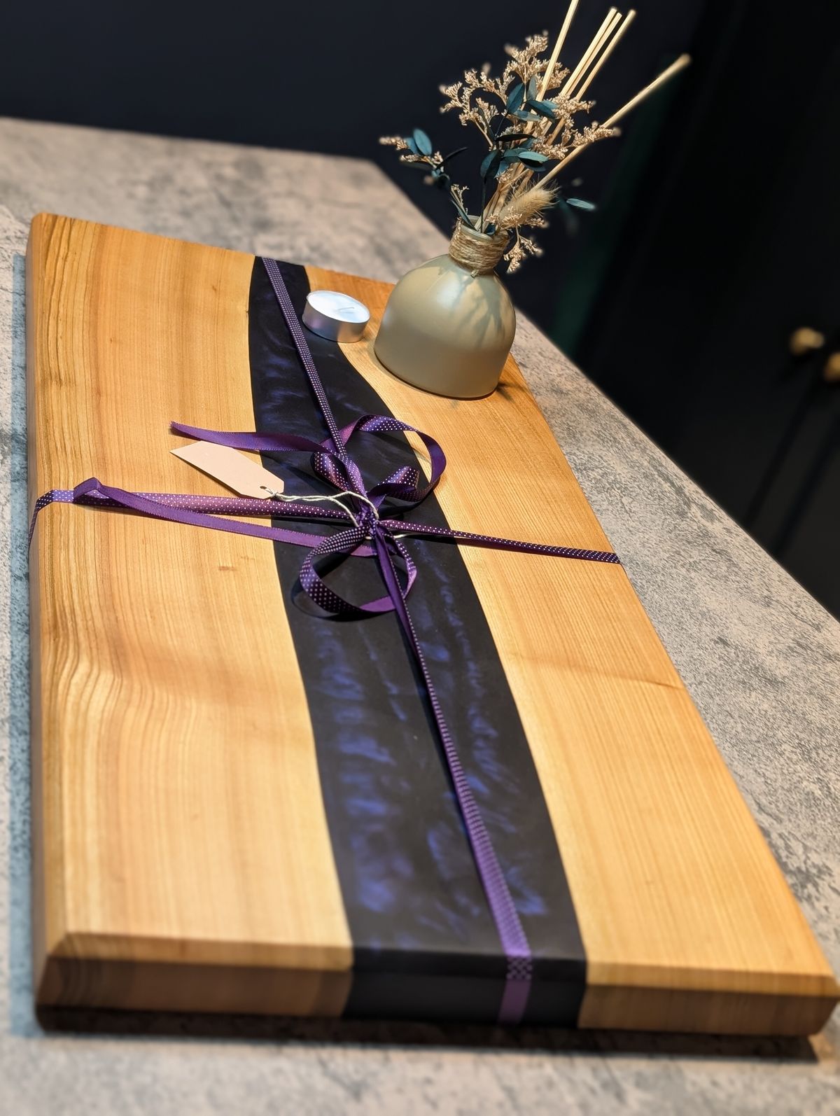 Live Edge | Cherry & Dark Purple Resin Serving Board