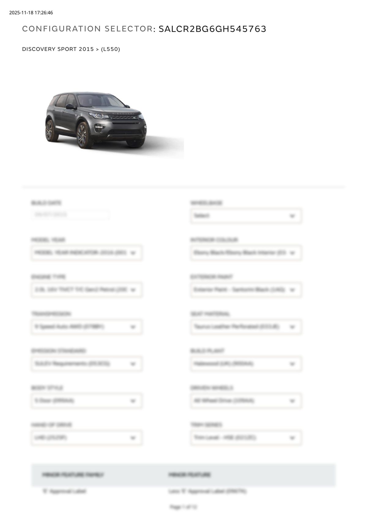 Build Sheet VIN SALCR2BG6GH545763