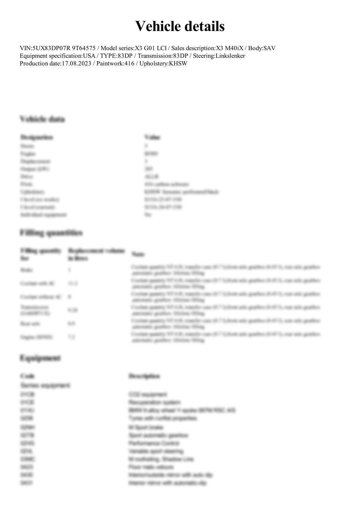 Build Sheet VIN 5UX83DP07R9T64575
