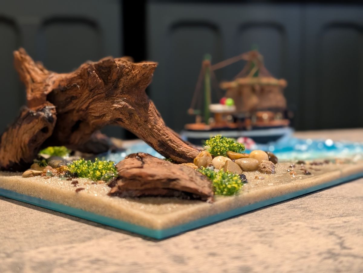3D | Miniature Ocean Diorama | Featuring Waves, A Ship, Islands & Beach Scene | 1-of-1 Art Piece