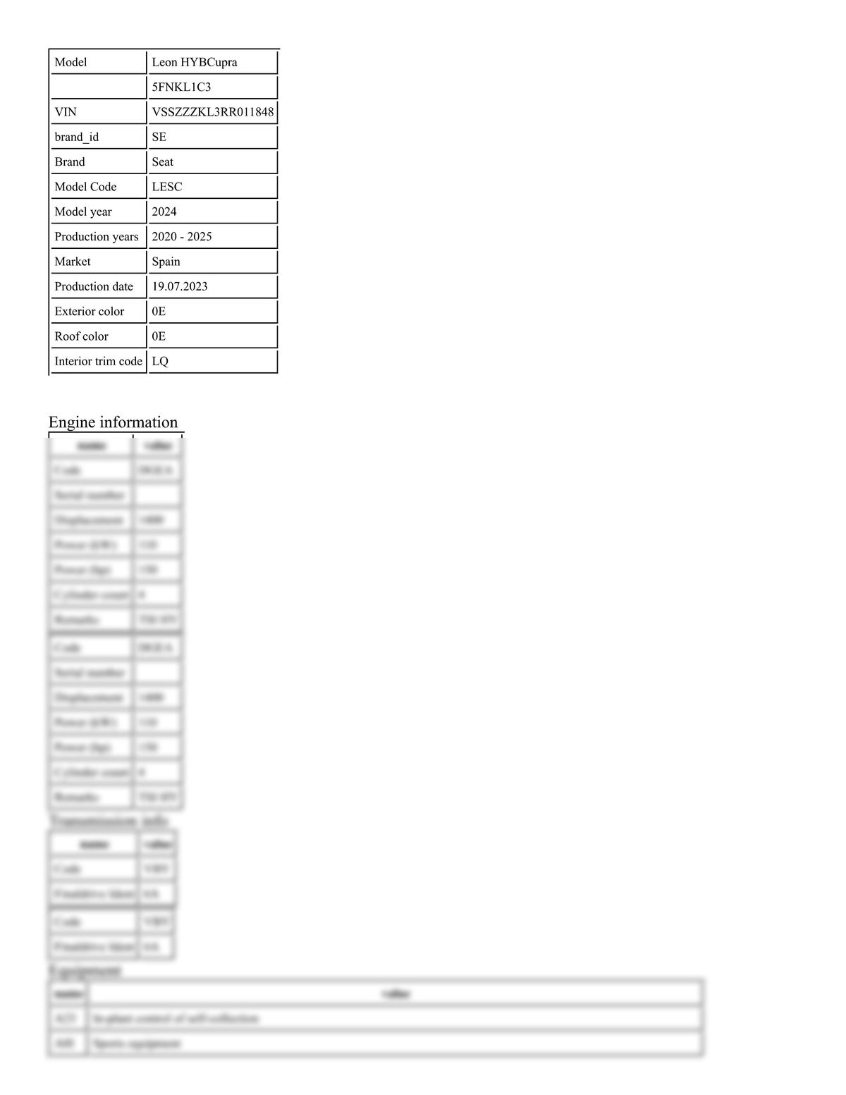 Build Sheet VIN VSSZZZKL3RR011848