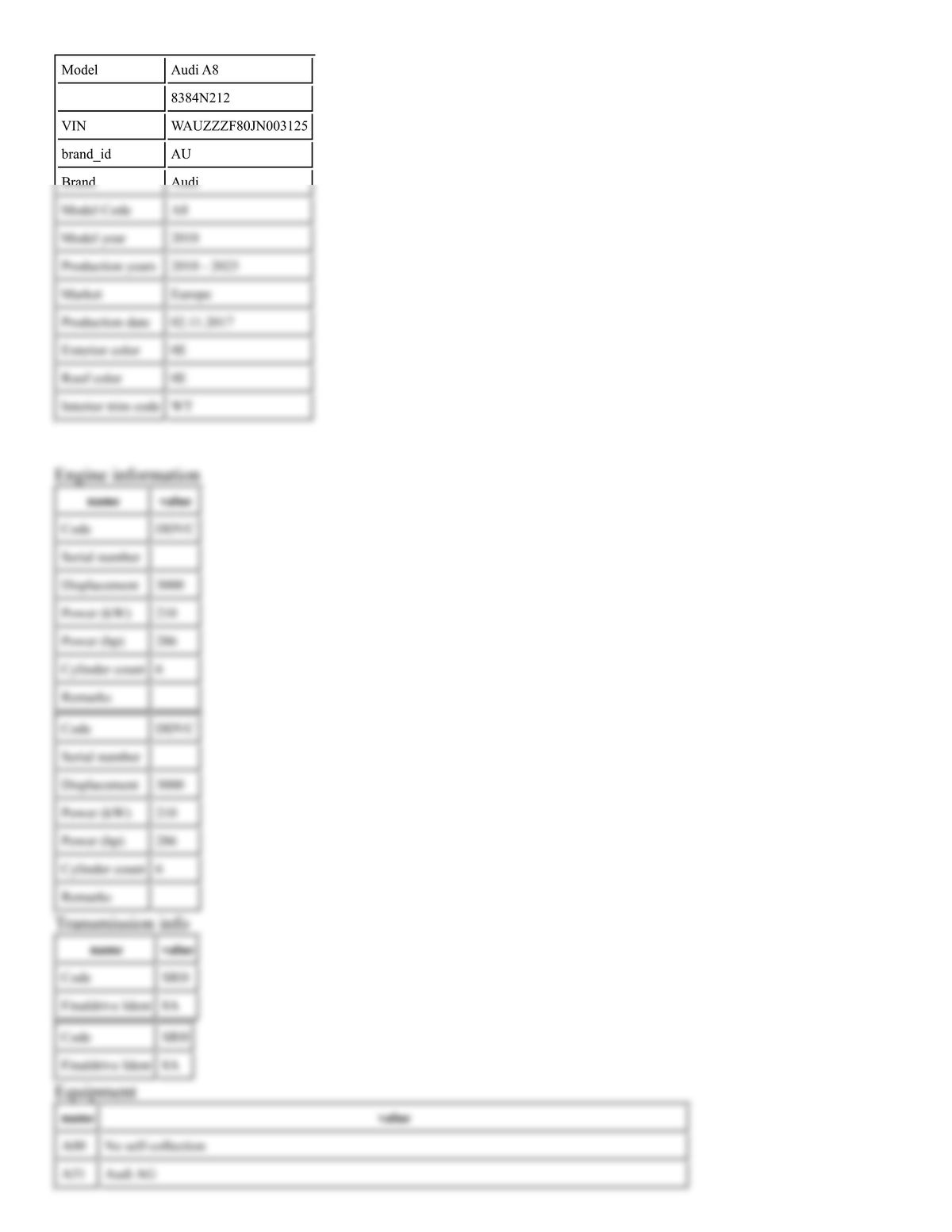 Build Sheet VIN WAUZZZF80JN003125