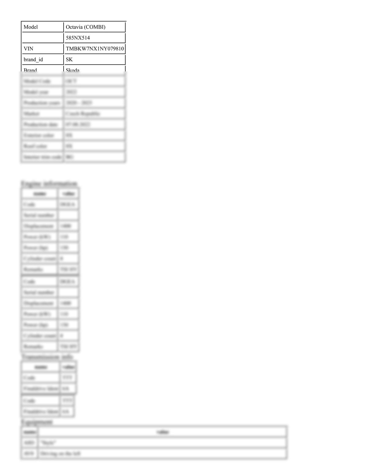 Build Sheet VIN TMBKW7NX1NY079810