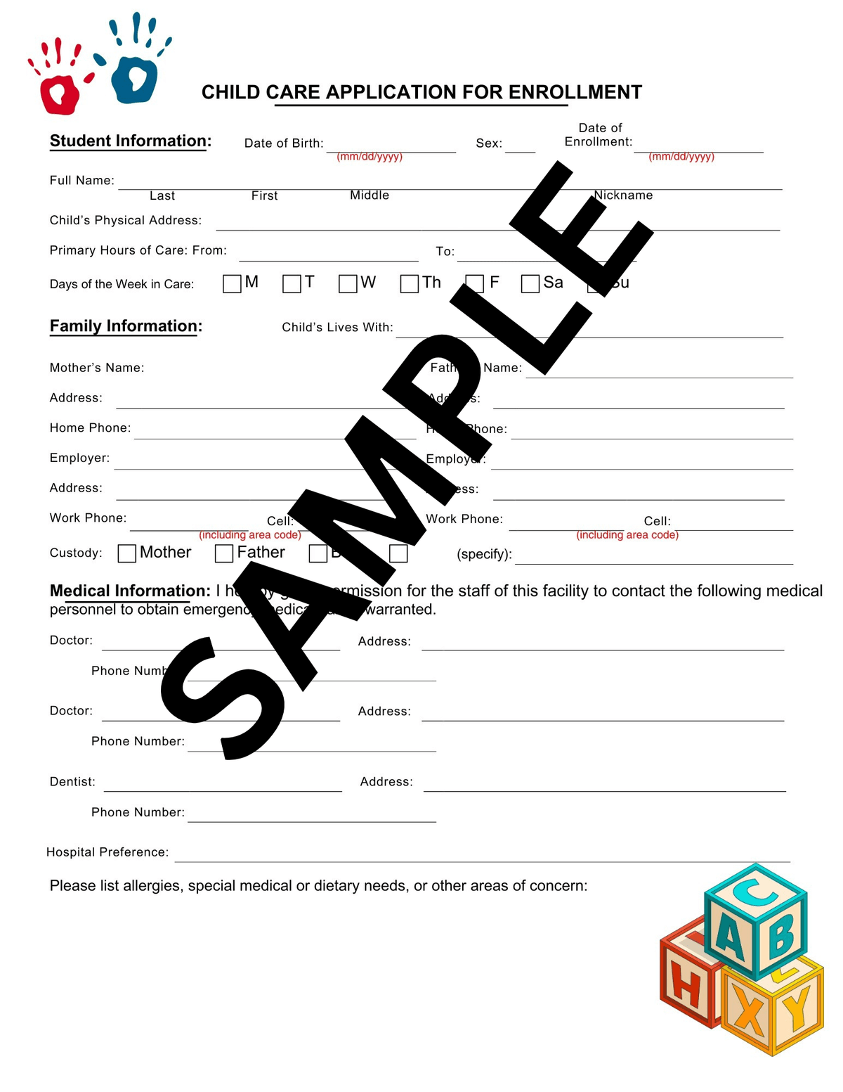 Application for Childcare Enrollment