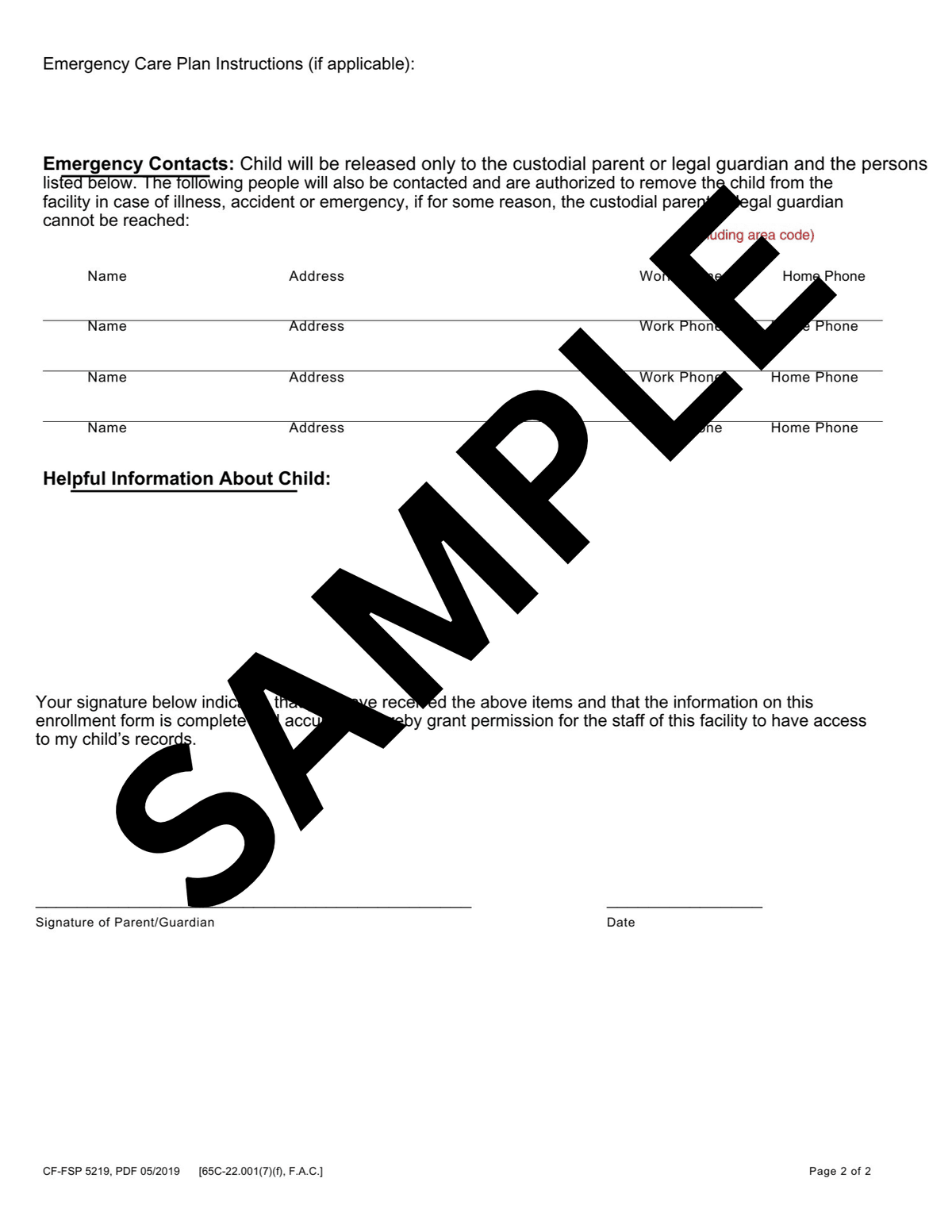 Application for Childcare Enrollment