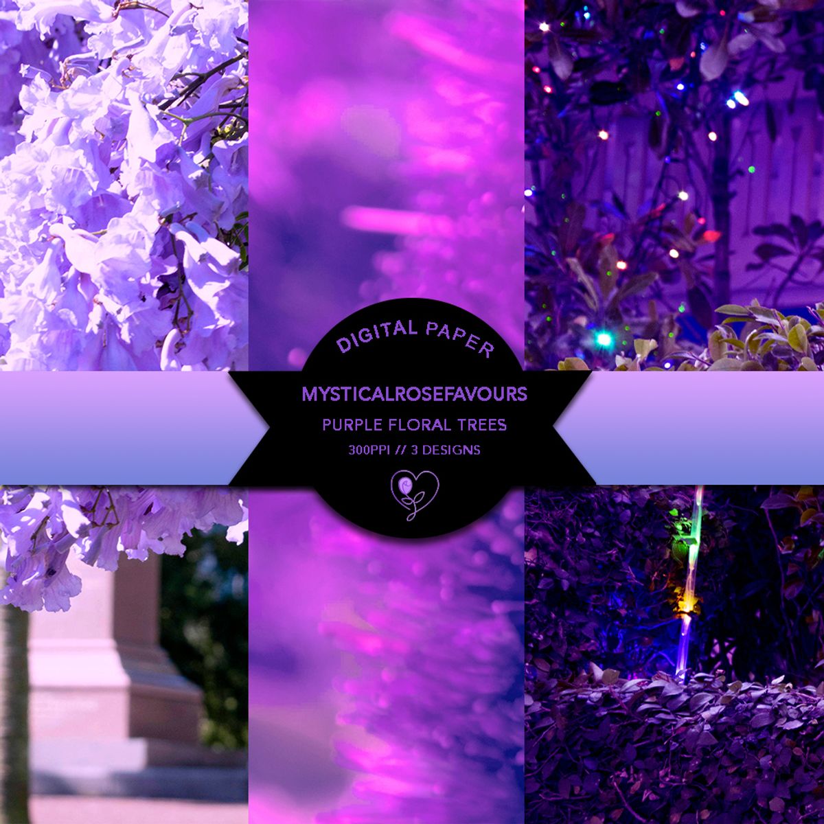 Purple Floral Tree Photography Papers: Romantic Kiwi Themed JPG Digital Download Crafting Stationery