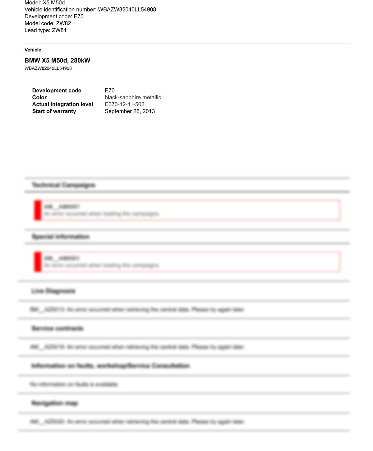 Service History Report VIN WBAZW82040LL54908