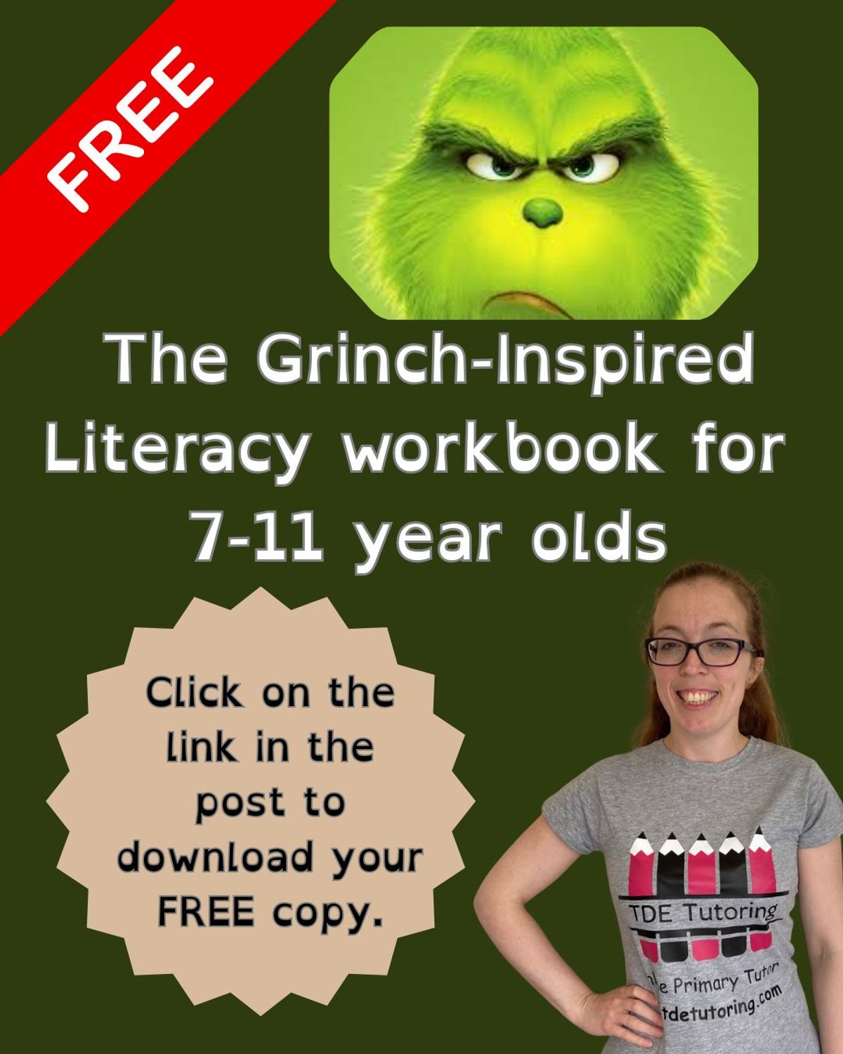 FREE The Grinch-themed Literacy workbook for 7-11 year olds