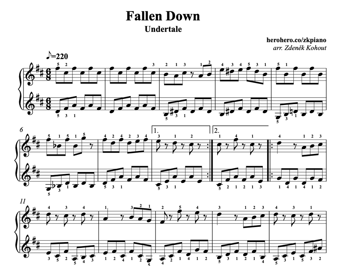 Undertale - Fallen Down - piano noty