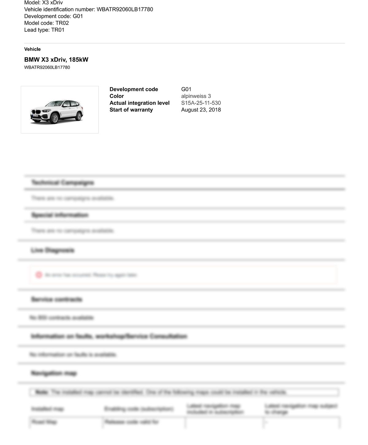 Service History Report VIN WBATR92060LB17780
