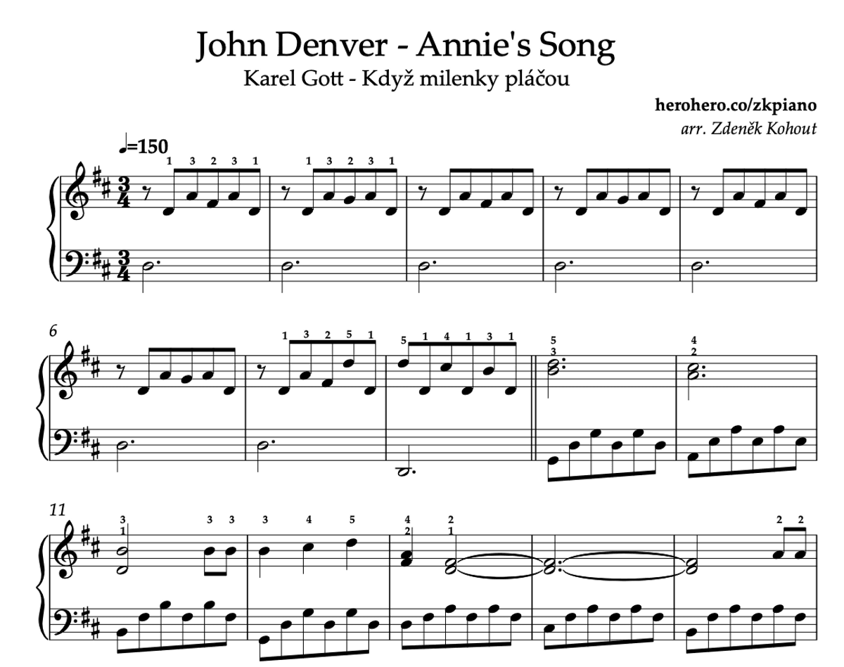 Annie's Song - John Denver / Karel Gott - Když Milenky Pláčou - piano noty