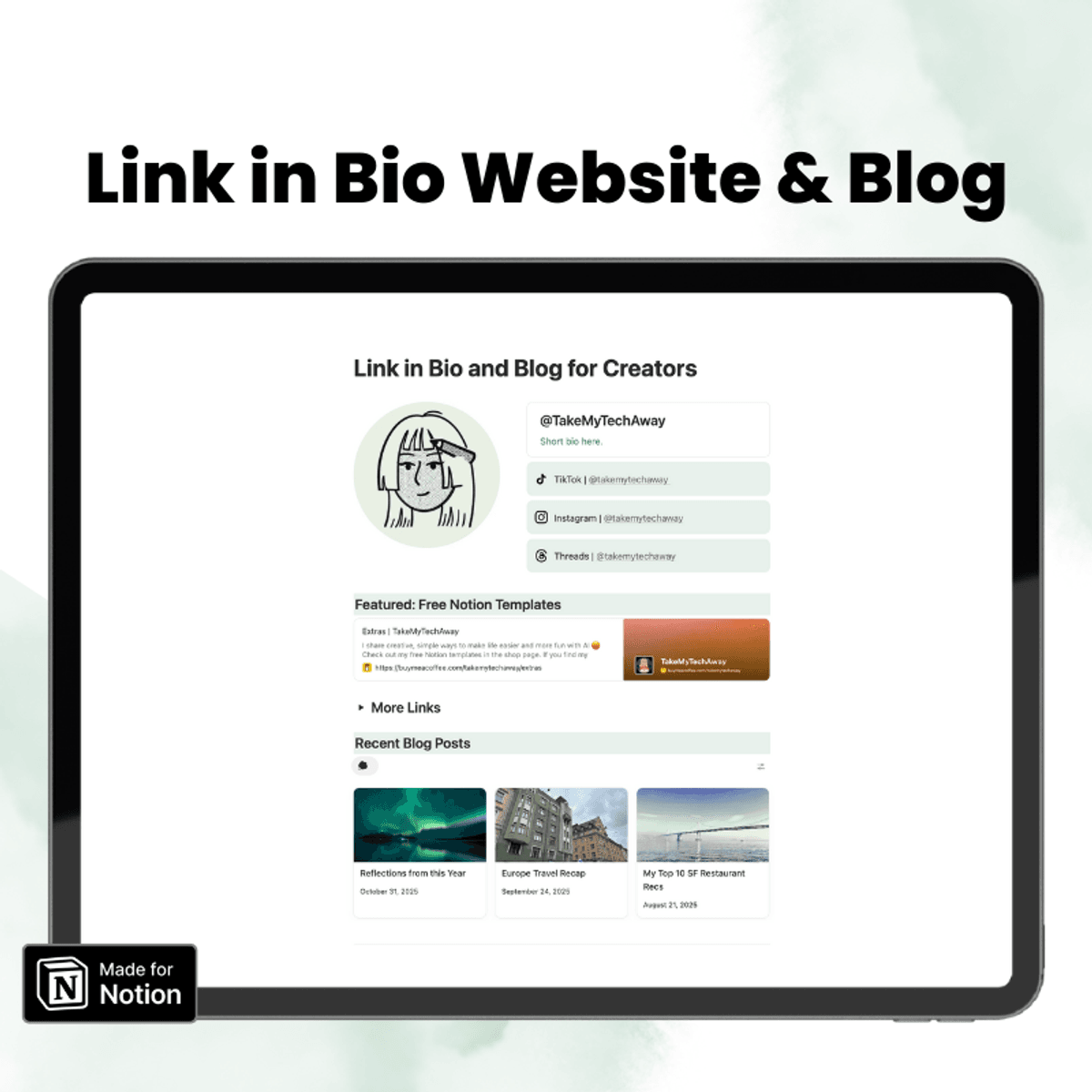 Link in Bio Site and Blog | Free Notion Template