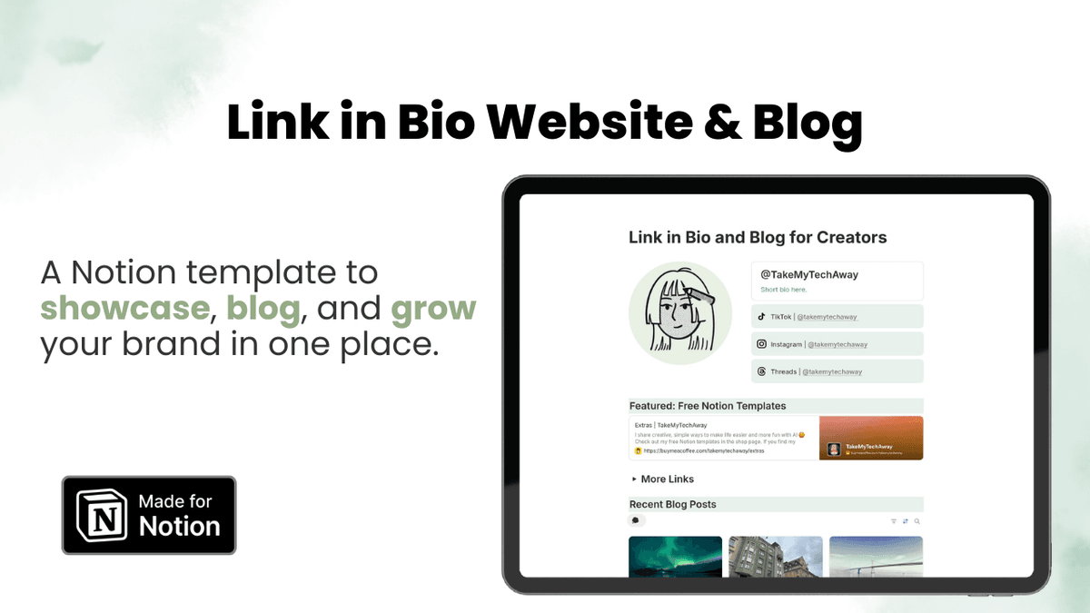 Link in Bio Site and Blog | Free Notion Template