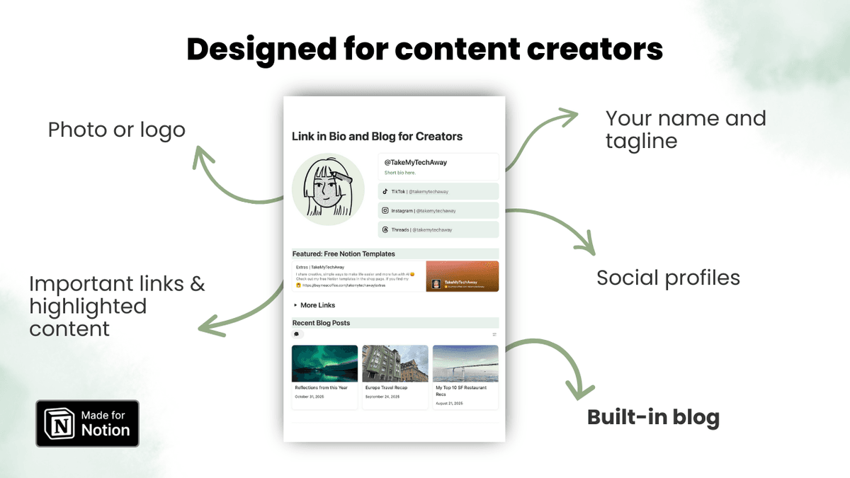 Link in Bio Site and Blog | Free Notion Template