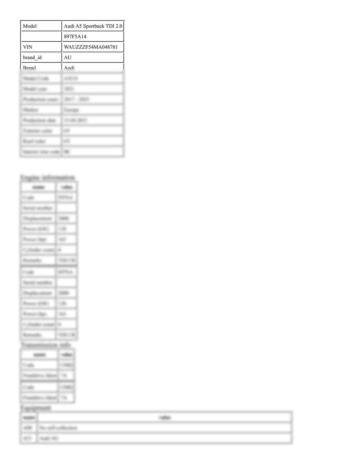 Build Sheet VIN WAUZZZF54MA048781