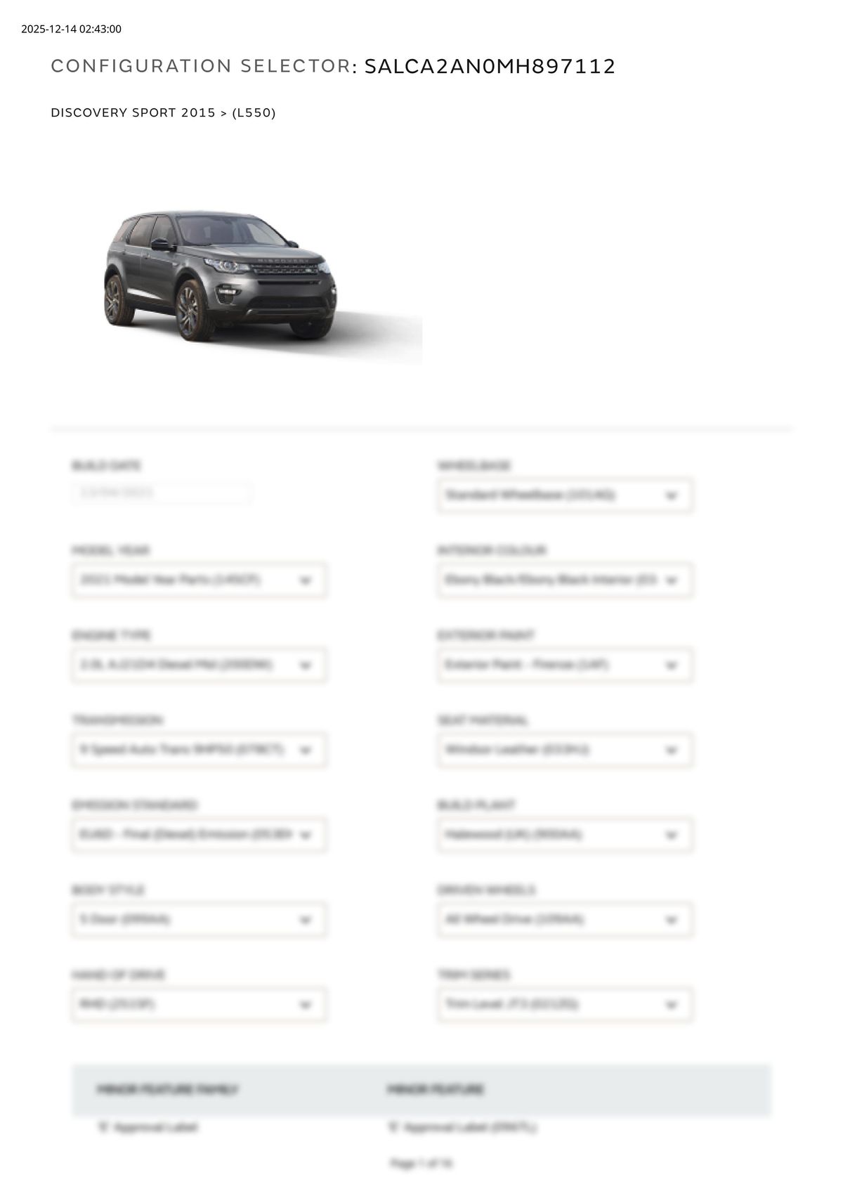Build Sheet VIN SALCA2AN0MH897112