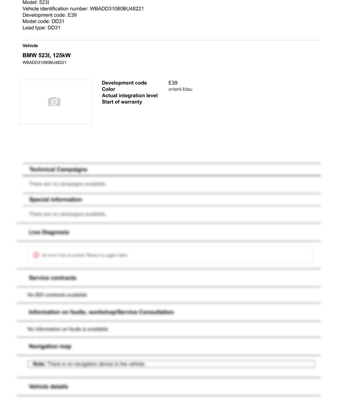 Service History Report VIN WBADD31080BU48221