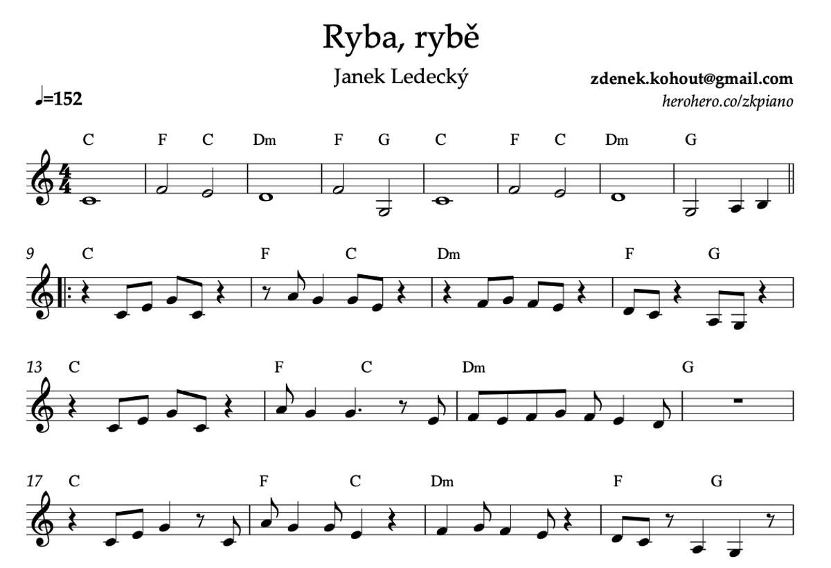Ryba, rybě - Janek Ledecký - melodie, akordy, noty