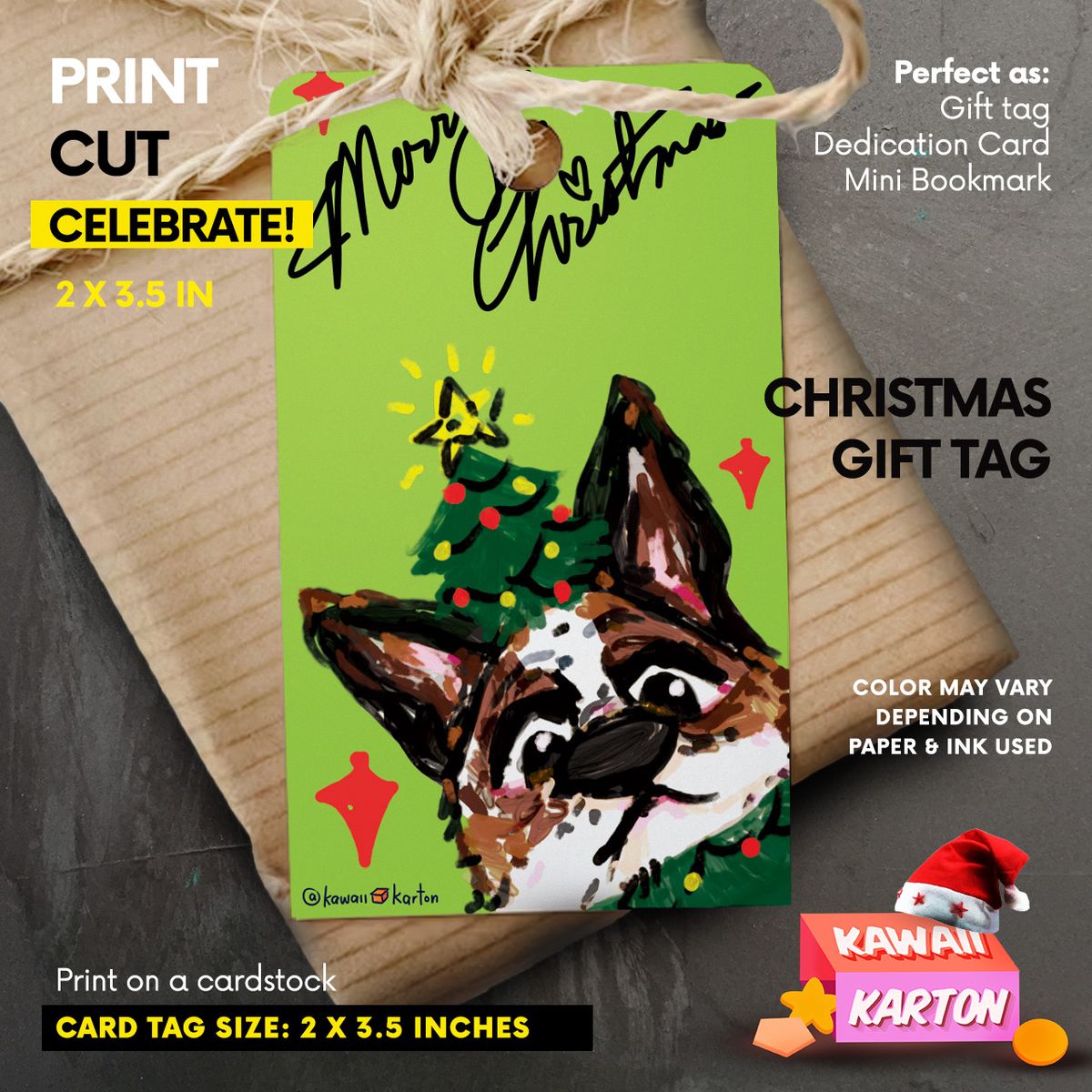 🐶🎄 Holiday Gift Tag: Tree Lights Dog Green Christmas Gift Tag Ornament