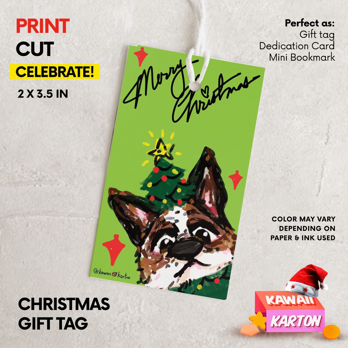 🐶🎄 Holiday Gift Tag: Tree Lights Dog Green Christmas Gift Tag Ornament