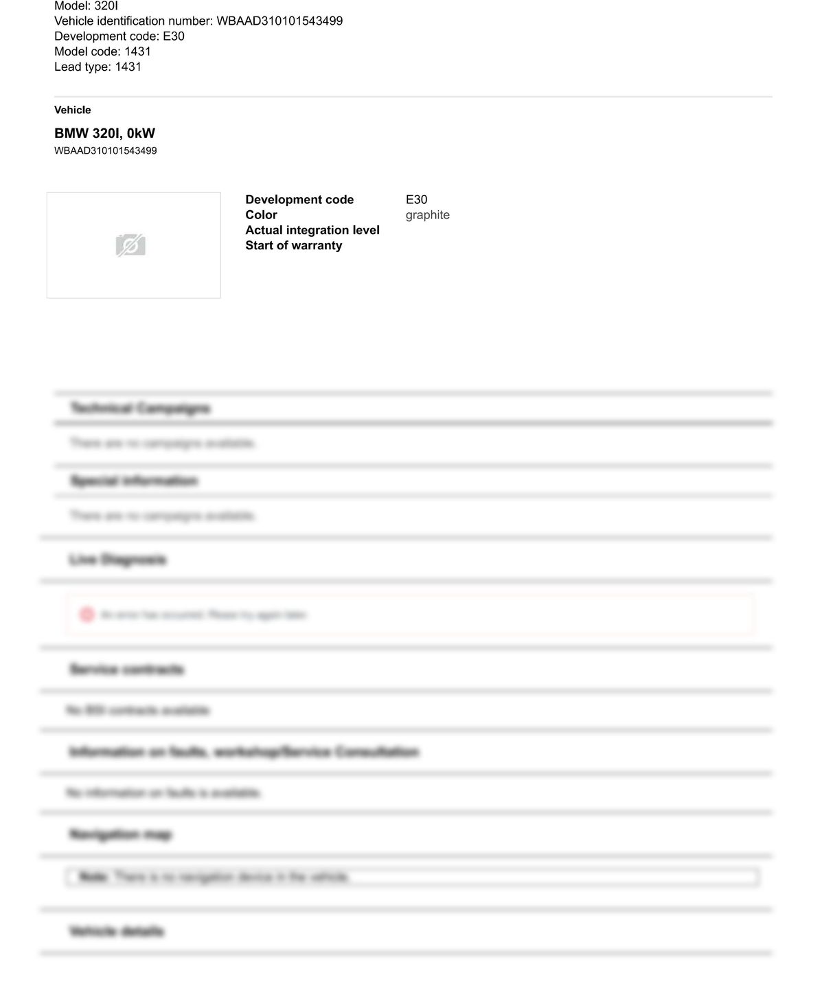 Service History Report VIN WBAAD310101543499