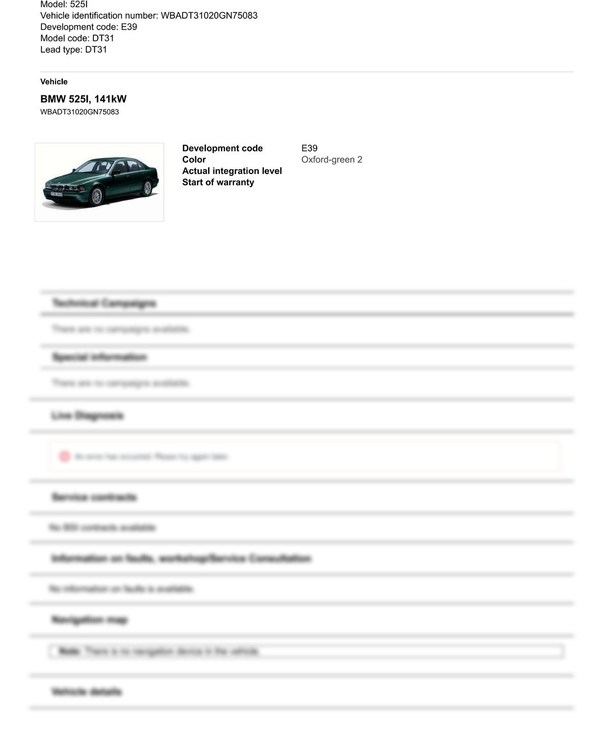 Service History Report VIN WBADT31020GN75083