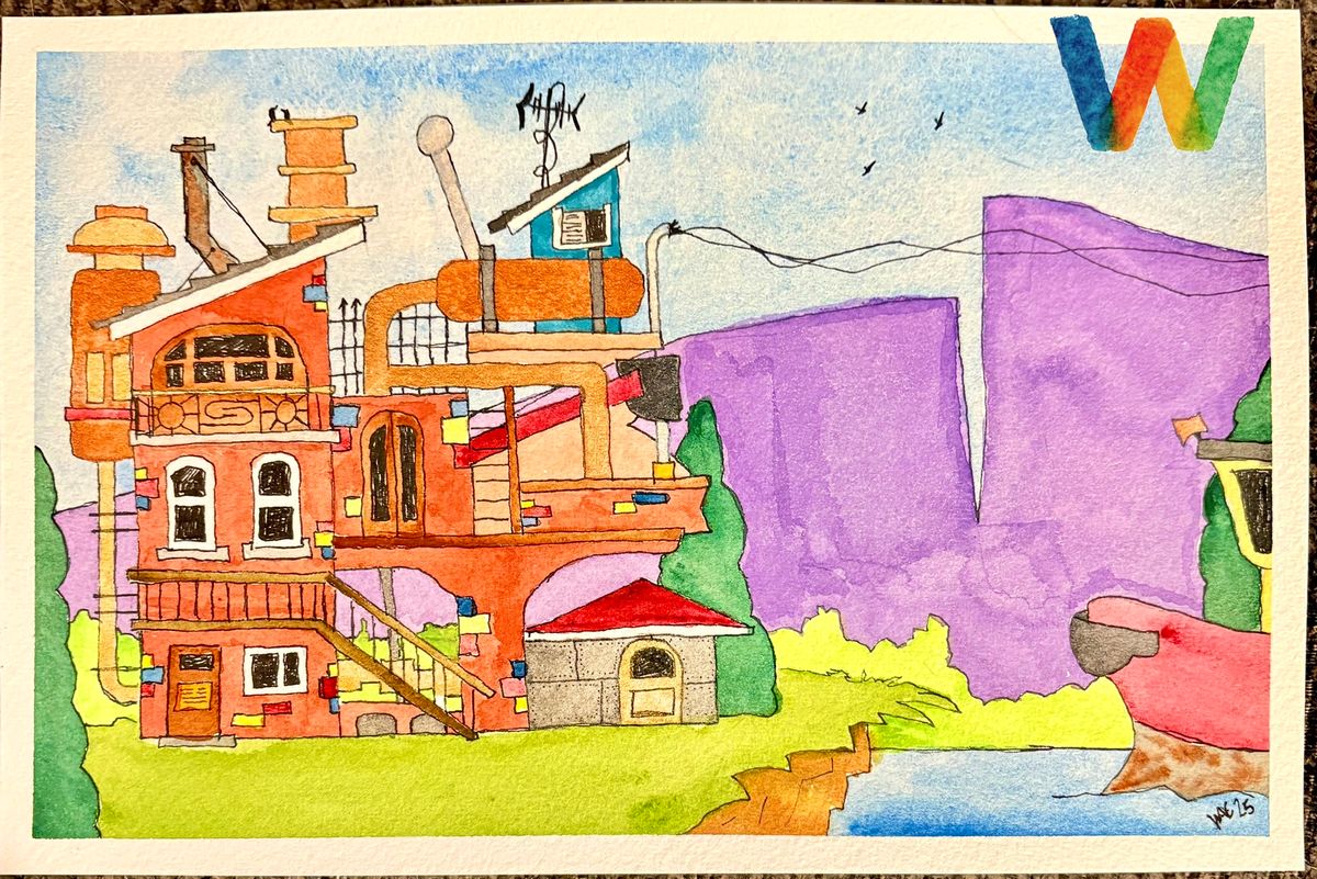 Steampunk Arrives  6”x9” Original Watercolor Painting