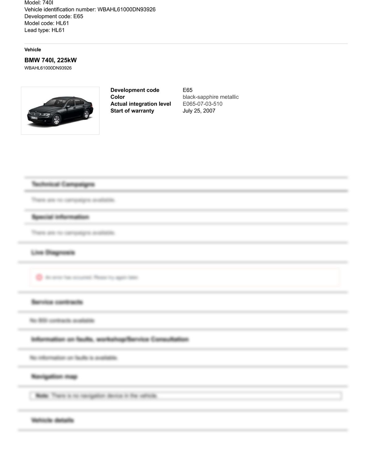 Service History Report VIN WBAHL61000DN93926