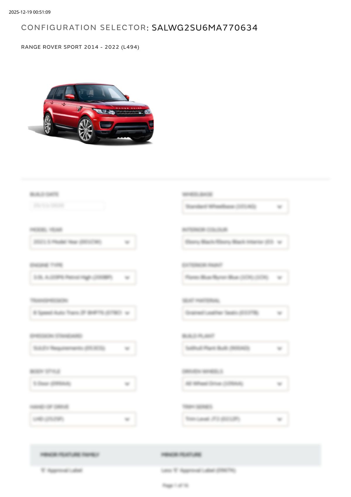 Build Sheet VIN SALWG2SU6MA770634