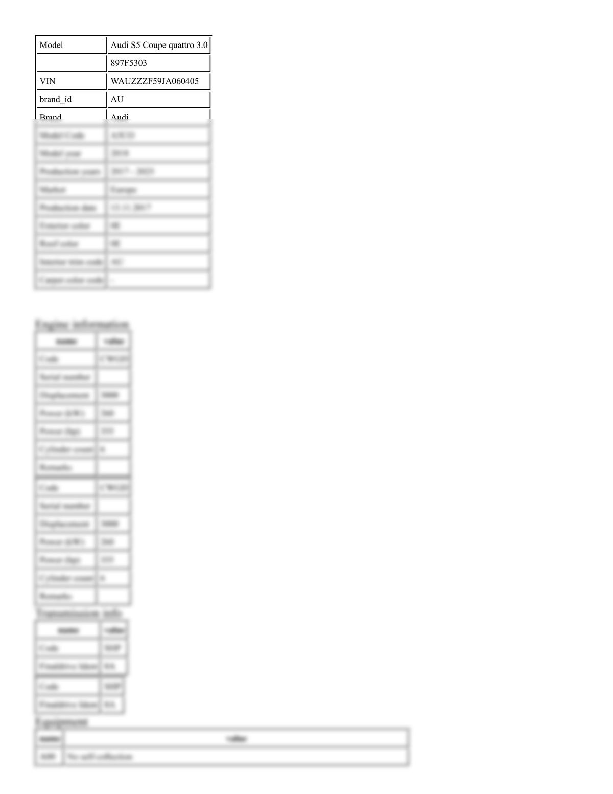 Build Sheet VIN WAUZZZF59JA060405