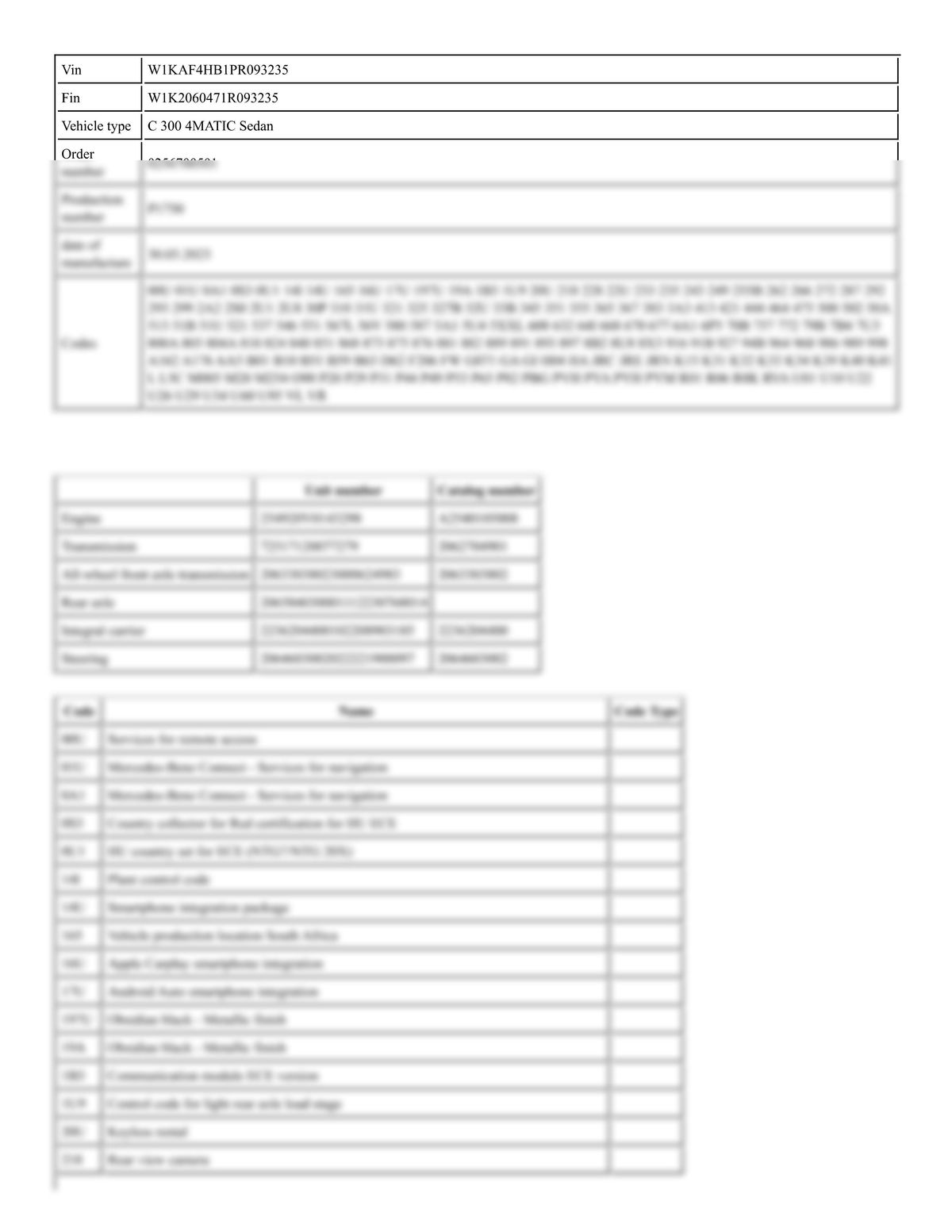 Build Sheet VIN W1KAF4HB1PR093235